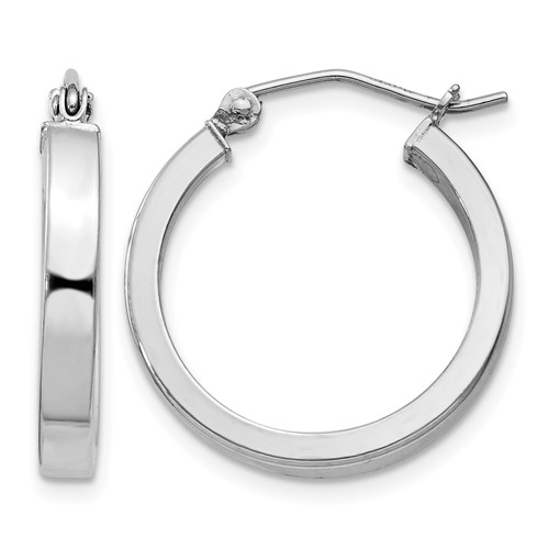 Sterling Silver RH-plated Concave 3x 1x 20mm Rectangular Tube Hoop Earrings