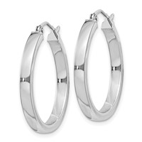 Sterling Silver RH-plated Concave 3x1x25mm Rectangular Tube Hoop Earrings view 2