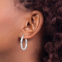 Sterling Silver RH-plated Concave 3x1x25mm Rectangular Tube Hoop Earrings view 3