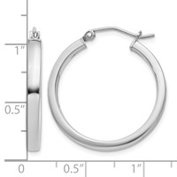Sterling Silver RH-plated Concave 3x1x25mm Rectangular Tube Hoop Earrings view 4