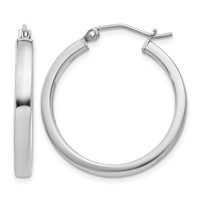 Sterling Silver RH-plated Concave 3x1x25mm Rectangular Tube Hoop Earrings view 1