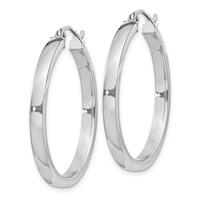 Sterling Silver RH-plated Concave 3x 1x 30mm Rectangular Tube Hoop Earrings view 2