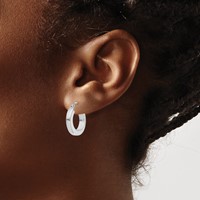 Sterling Silver RH-plated Concave 3x 1x 30mm Rectangular Tube Hoop Earrings view 3