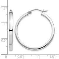 Sterling Silver RH-plated Concave 3x 1x 30mm Rectangular Tube Hoop Earrings view 4