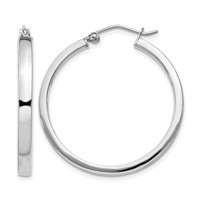Sterling Silver RH-plated Concave 3x 1x 30mm Rectangular Tube Hoop Earrings view 1