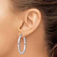 Sterling Silver RH-plated Concave 3x 1x 35mm Rectangular Tube Hoop Earrings view 3