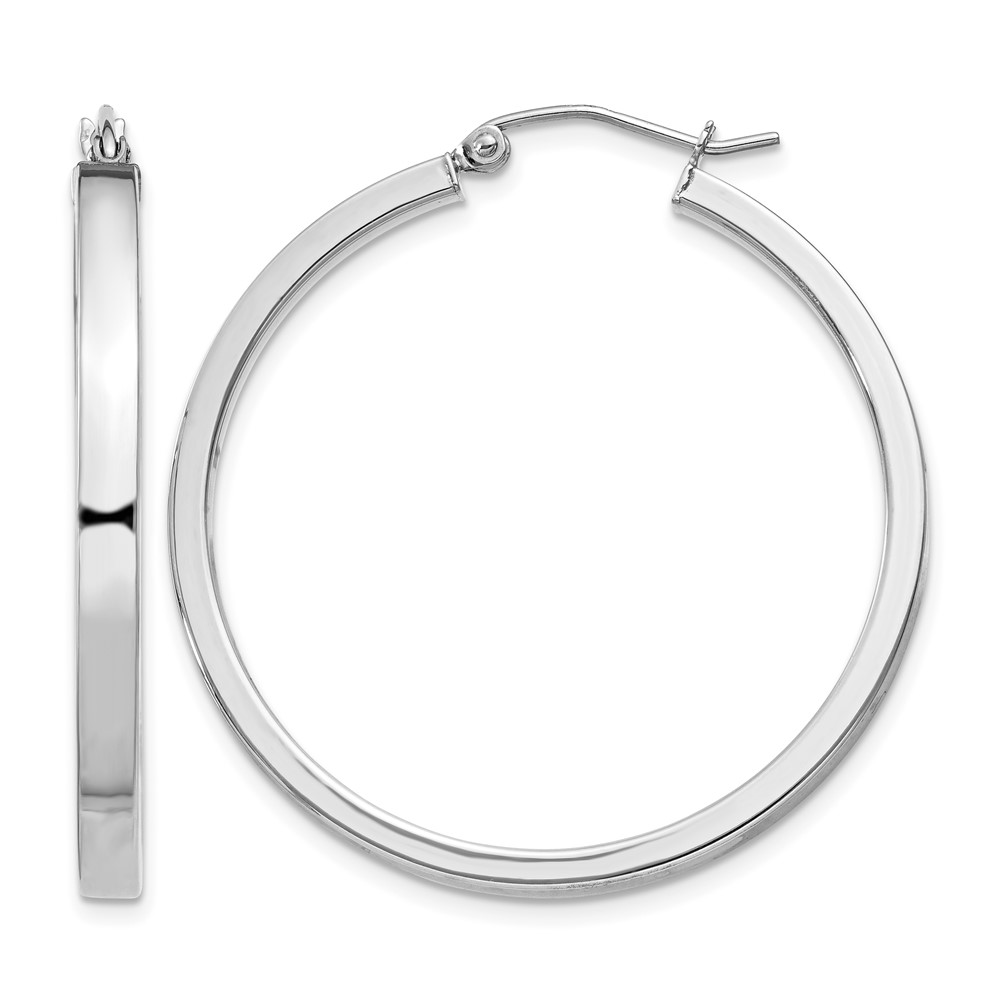 Sterling Silver RH-plated Concave 3x 1x 35mm Rectangular Tube Hoop Earrings