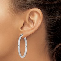 Sterling Silver RH-plated Concave 3x1x40mm Rectangular Tube Hoop Earrings view 3