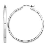 Sterling Silver RH-plated Concave 3x1x40mm Rectangular Tube Hoop Earrings view 1