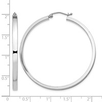 Sterling Silver RH-plated Concave 3x 1x 45mm Rectangular Tube Hoop Earrings view 4