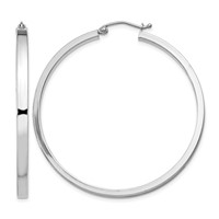 Sterling Silver RH-plated Concave 3x 1x 45mm Rectangular Tube Hoop Earrings view 1