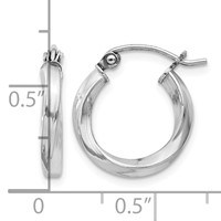 Sterling Silver Rhodium-plated Twisted 2.5x 15mmHoop Earrings view 4