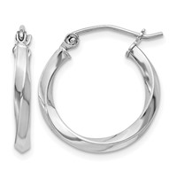 Sterling Silver Rhodium-plated Twisted 2.5x18mmHoop Earrings view 1