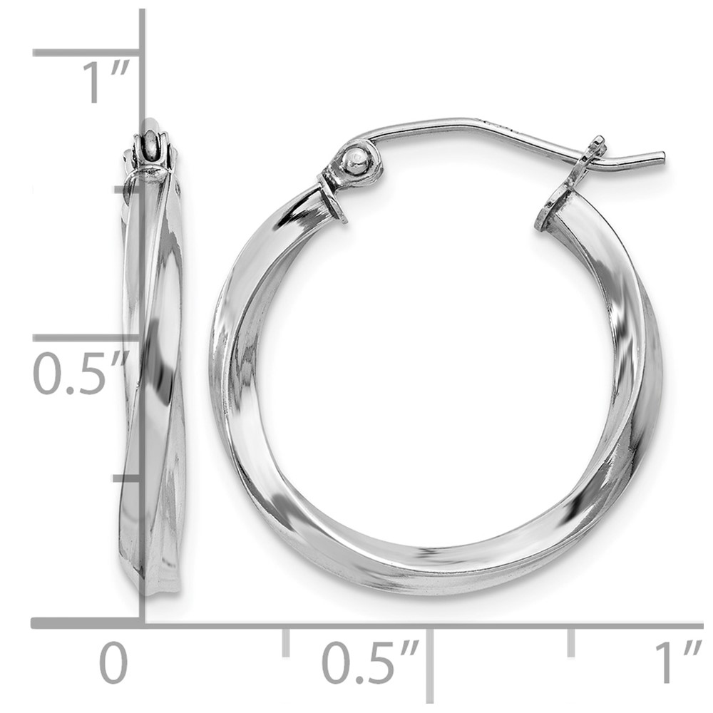 Sterling Silver Rhodium-plated Twisted 2.5x20mmHoop Earrings (QE4569)