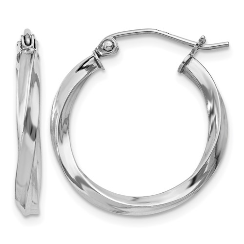 Sterling Silver Rhodium-plated Twisted 2.5x 20mmHoop Earrings