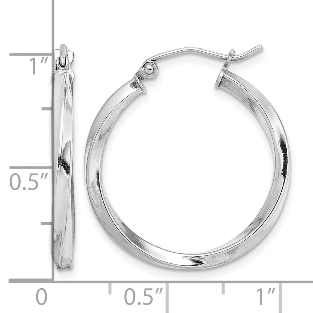 Sterling Silver Rhodium-plated Twisted 2.5x25mmHoop Earrings (QE4571)