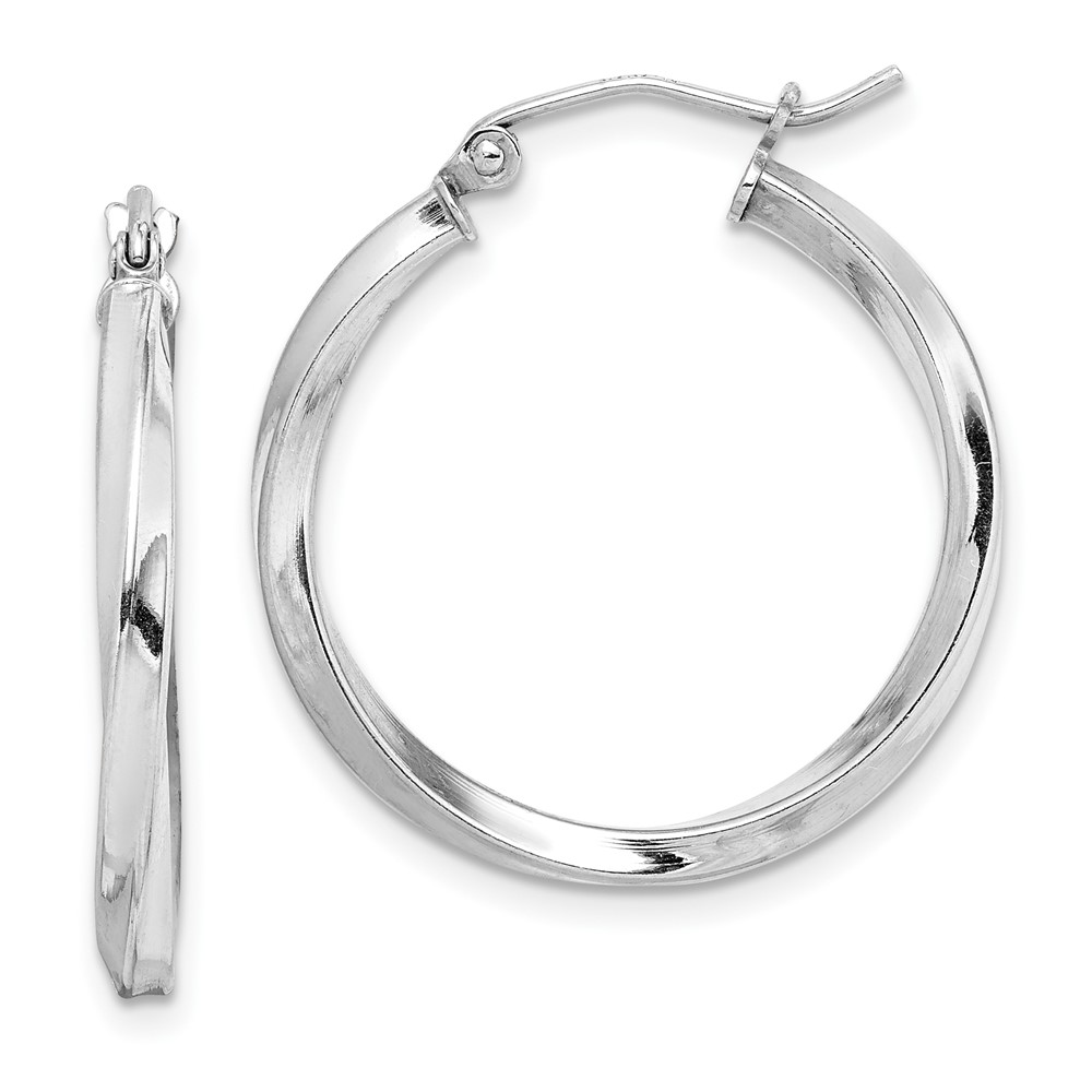 Sterling Silver Rhodium-plated Twisted 2.5x25mmHoop Earrings (QE4571)
