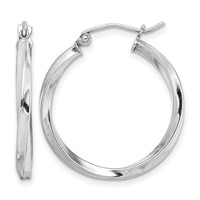 Sterling Silver Rhodium-plated Twisted 2.5x25mmHoop Earrings view 1