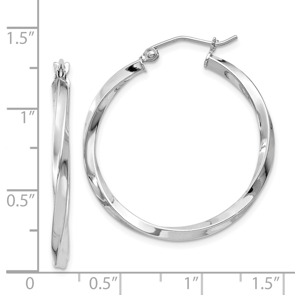 Sterling Silver Rhodium-plated Twisted 2.5x30mmHoop Earrings (QE4572)