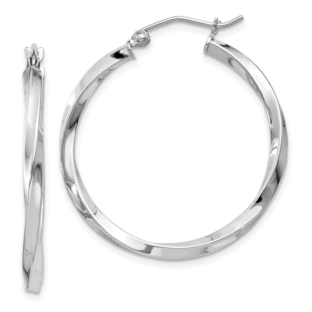 Sterling Silver Rhodium-plated Twisted 2.5x30mmHoop Earrings (QE4572)