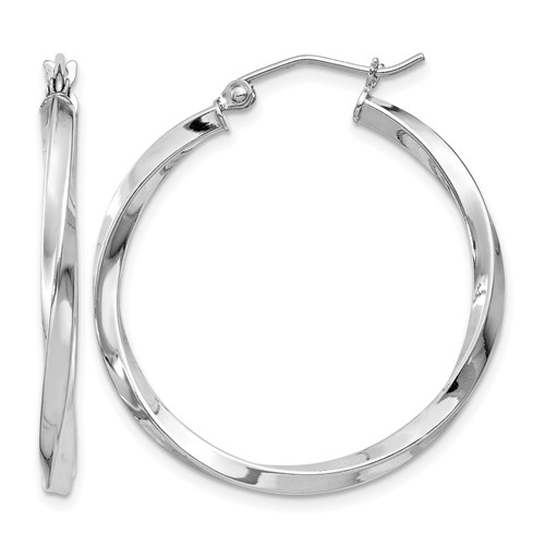 Sterling Silver Rhodium-plated Twisted 2.5x 30mmHoop Earrings