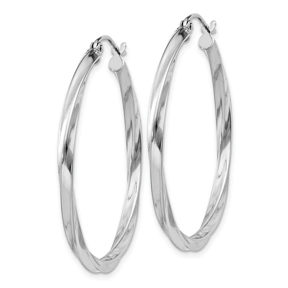 Sterling Silver Rhodium-plated Twisted 2.5x35mmHoop Earrings (QE4573)