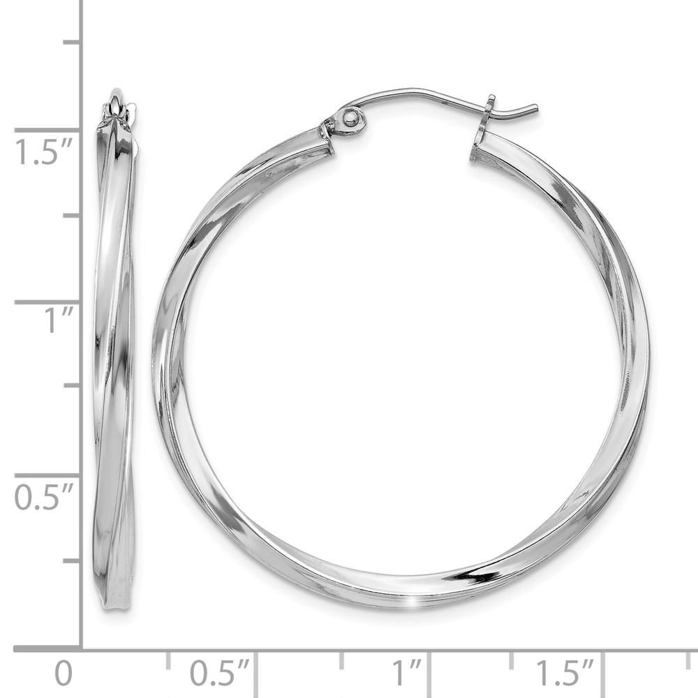 Sterling Silver Rhodium-plated Twisted 2.5x35mmHoop Earrings (QE4573)