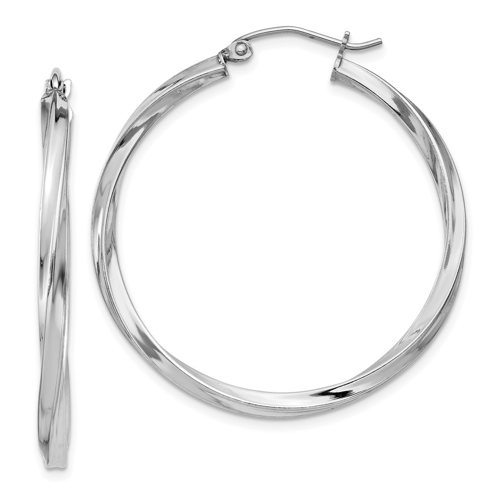 Sterling Silver Rhodium-plated Twisted 2.5x35mmHoop Earrings (QE4573)