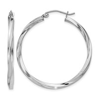 Sterling Silver Rhodium-plated Twisted 2.5x35mmHoop Earrings view 1