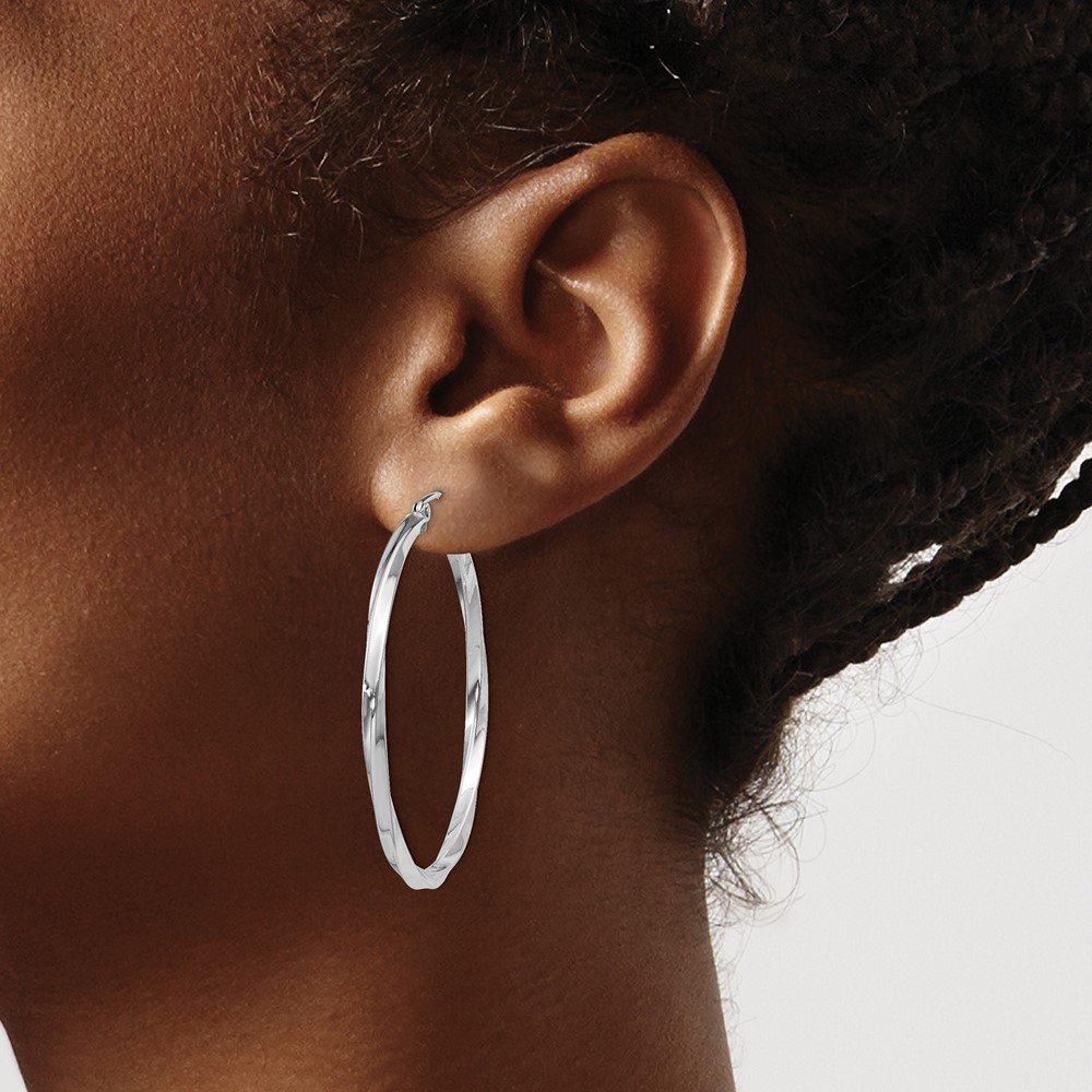 Sterling Silver Rhodium-plated Twisted 2.5x40mmHoop Earrings (QE4574)