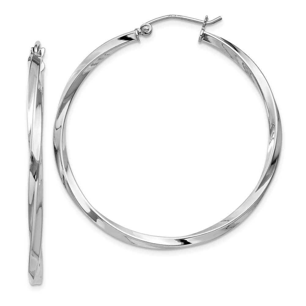 Sterling Silver Rhodium-plated Twisted 2.5x40mmHoop Earrings (QE4574)