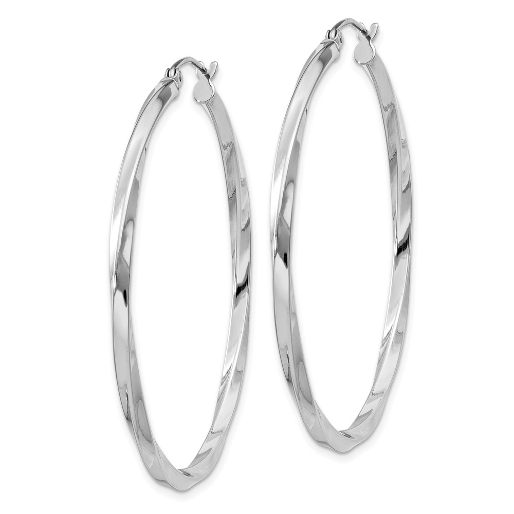 Sterling Silver Rhodium-plated Twisted 2.5x45mmHoop Earrings (QE4575)