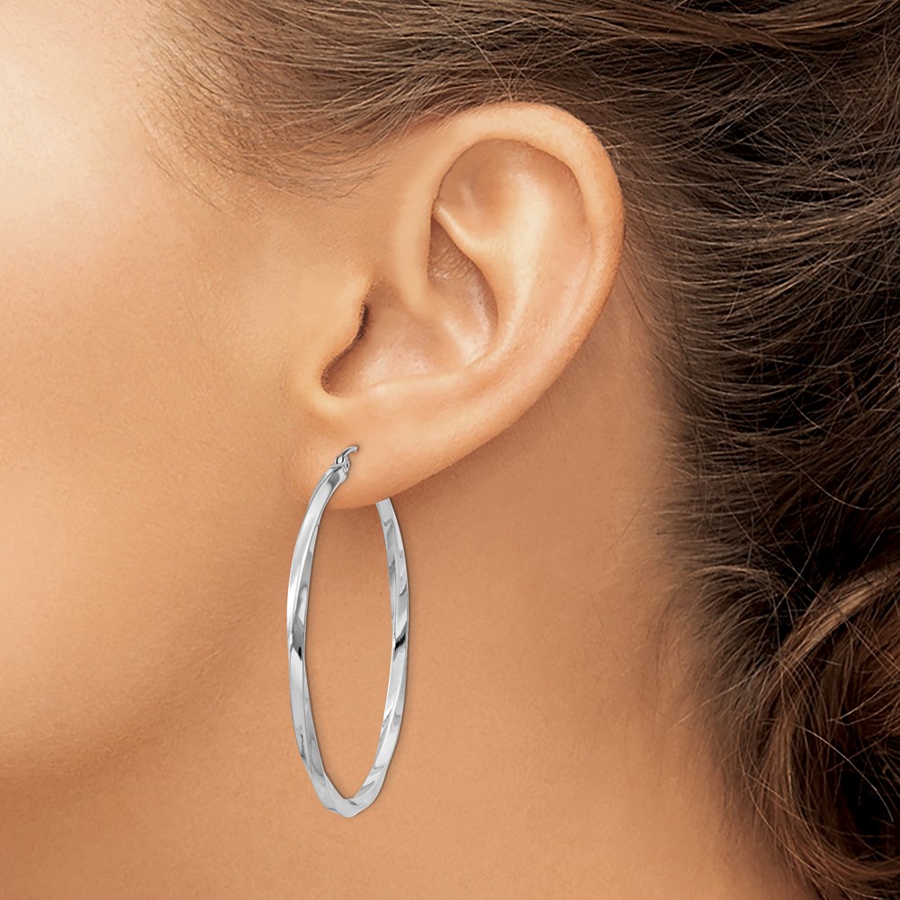 Sterling Silver Rhodium-plated Twisted 2.5x45mmHoop Earrings (QE4575)