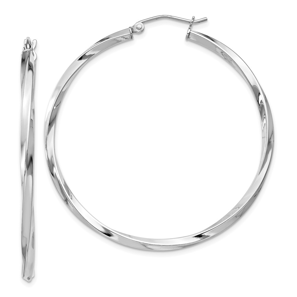 Sterling Silver Rhodium-plated Twisted 2.5x45mmHoop Earrings (QE4575)