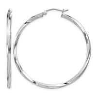 Sterling Silver Rhodium-plated Twisted 2.5x 45mmHoop Earrings view 1