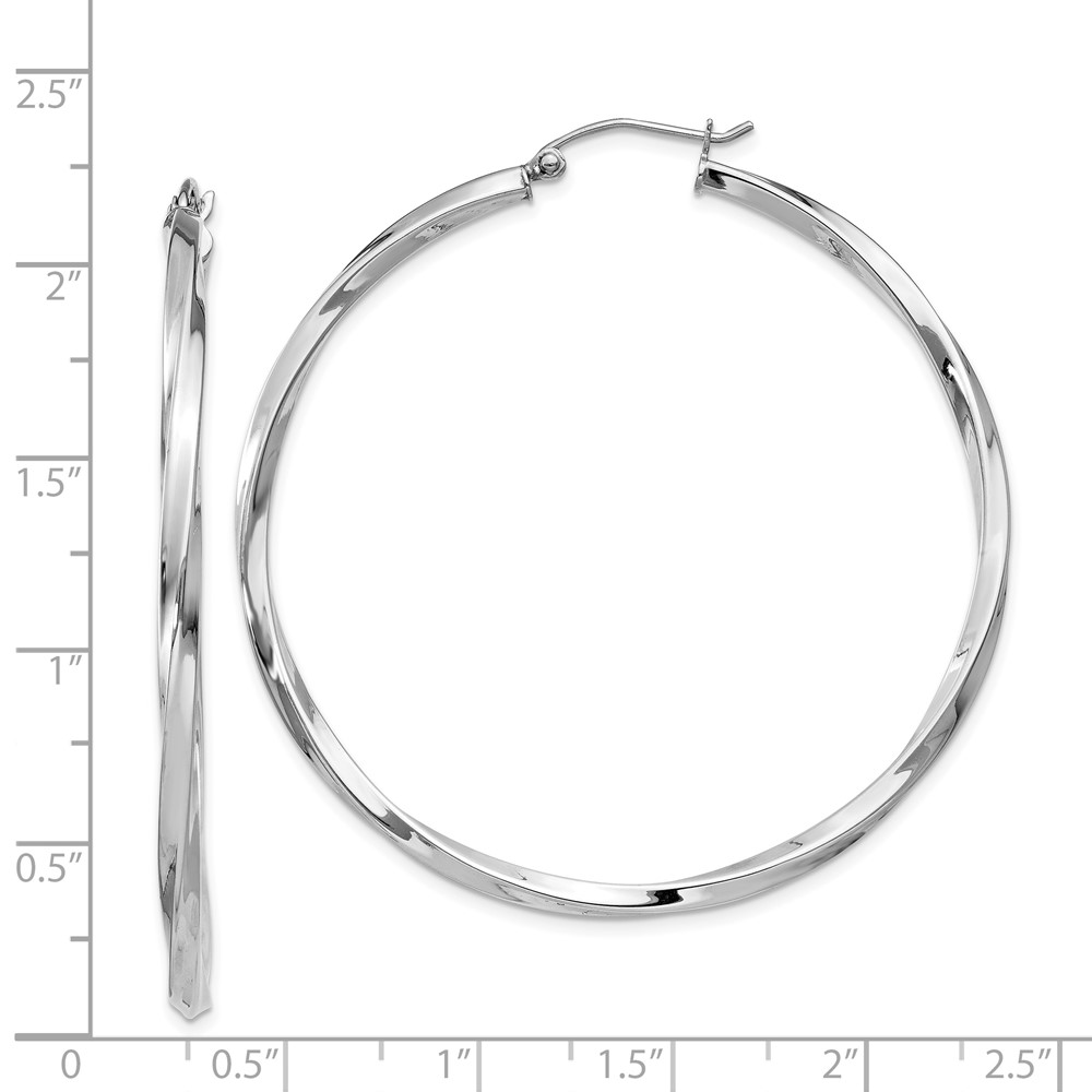 Sterling Silver Rhodium-plated Twisted 2.5x50mmHoop Earrings (QE4576)