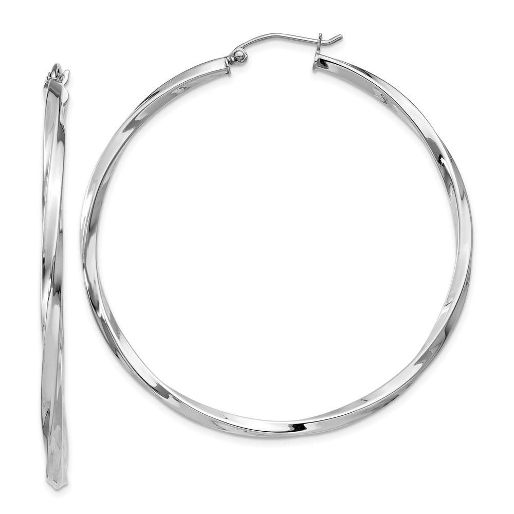 Sterling Silver Rhodium-plated Twisted 2.5x50mmHoop Earrings (QE4576)