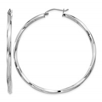 Sterling Silver Rhodium-plated Twisted 2.5x 50mmHoop Earrings view 1