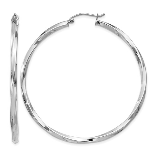 Sterling Silver Rhodium-plated Twisted 2.5x 50mmHoop Earrings