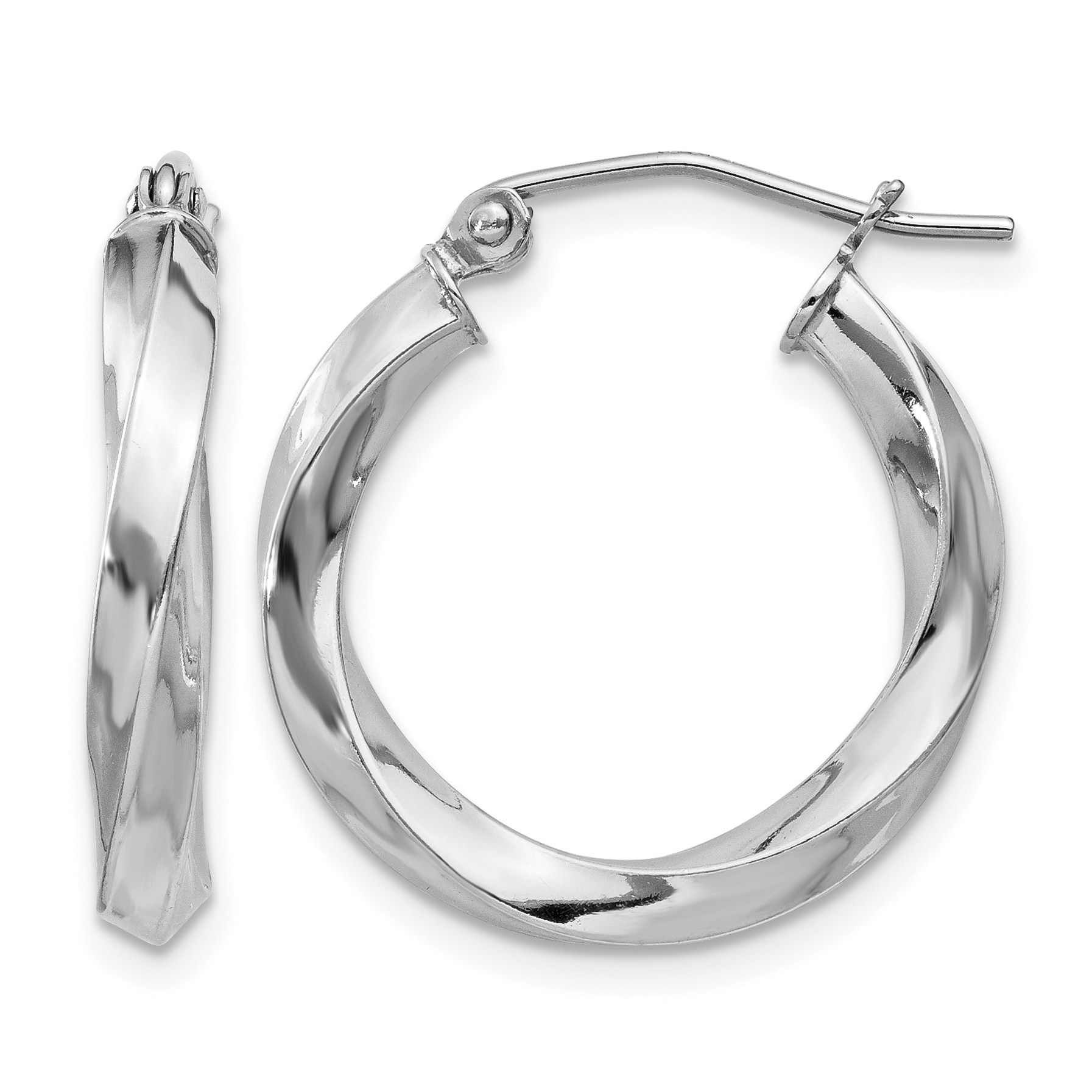 Sterling Silver Rhodium-plated 3x20mmTwisted Hoop Earrings (QE4583)