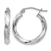 Sterling Silver Rhodium-plated 3x20mmTwisted Hoop Earrings view 1