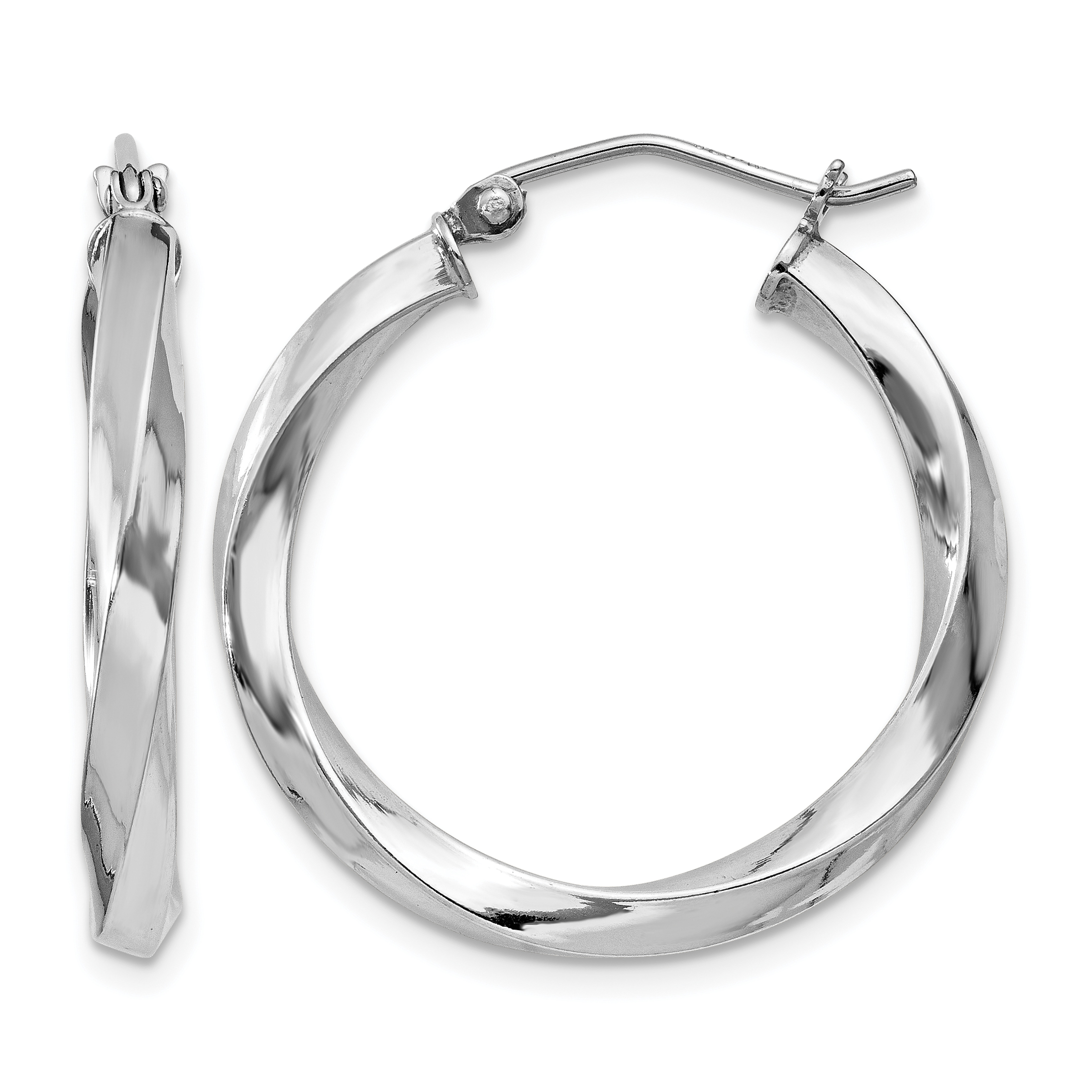 Sterling Silver Rhodium-plated 3x25mmTwisted Hoop Earrings (QE4584)