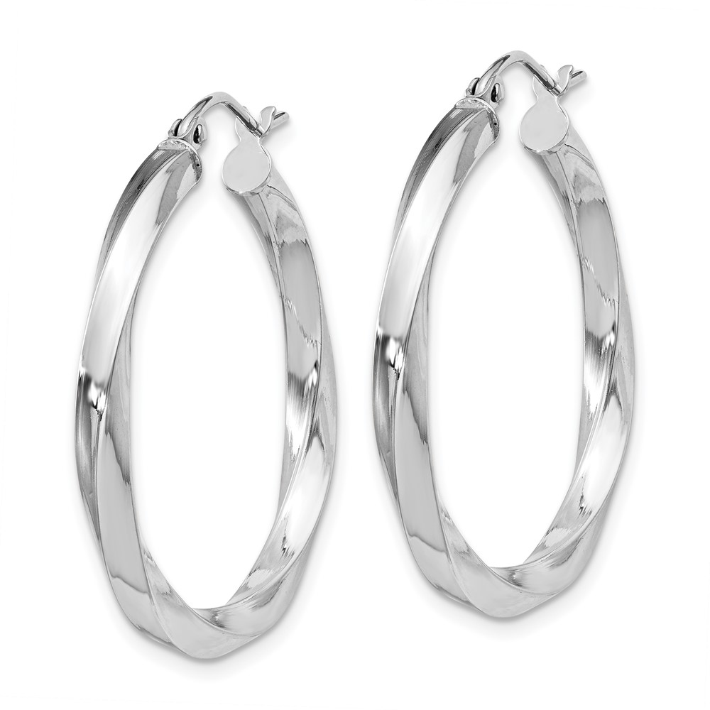 Sterling Silver Rhodium-plated 3x30mmTwisted Hoop Earrings (QE4585)