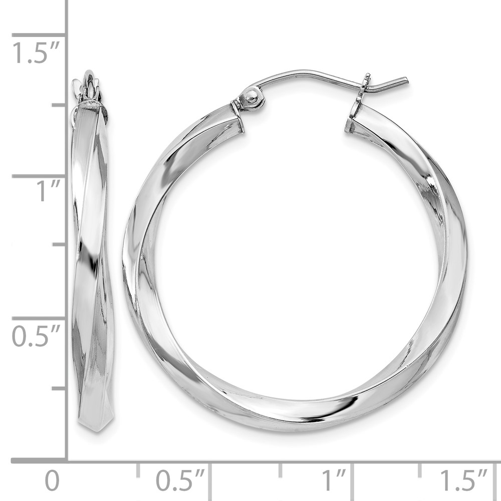 Sterling Silver Rhodium-plated 3x30mmTwisted Hoop Earrings (QE4585)