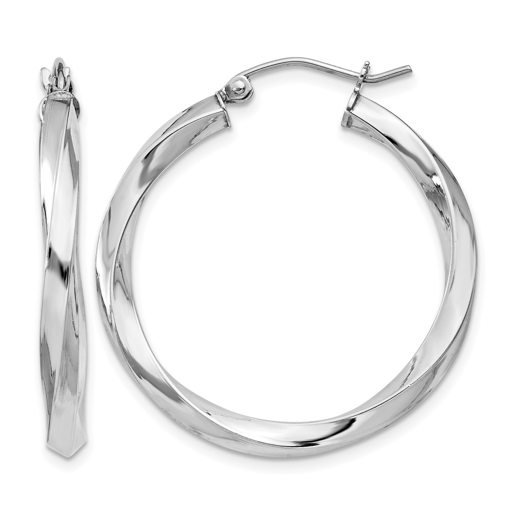 Sterling Silver Rhodium-plated 3x30mmTwisted Hoop Earrings (QE4585)