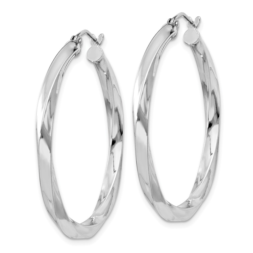 Sterling Silver Rhodium-plated 3x35mmTwisted Hoop Earrings (QE4586)