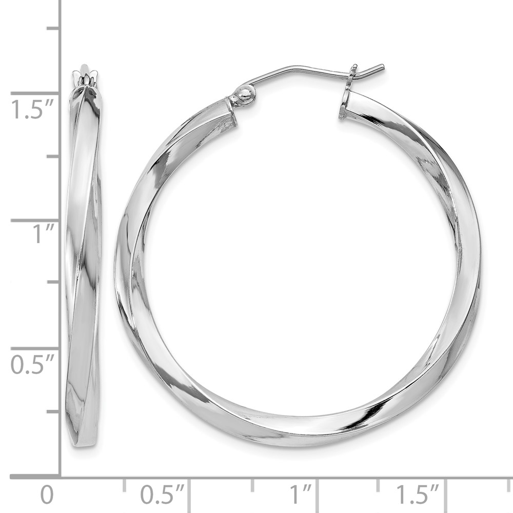 Sterling Silver Rhodium-plated 3x35mmTwisted Hoop Earrings (QE4586)