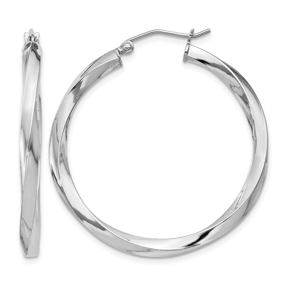 Sterling Silver Rhodium-plated 3x35mmTwisted Hoop Earrings (QE4586)