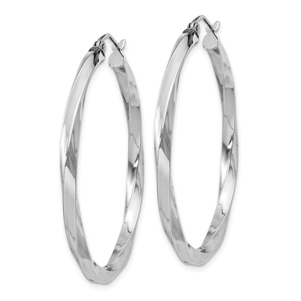 Sterling Silver Rhodium-plated 3x40mmTwisted Hoop Earrings (QE4587)