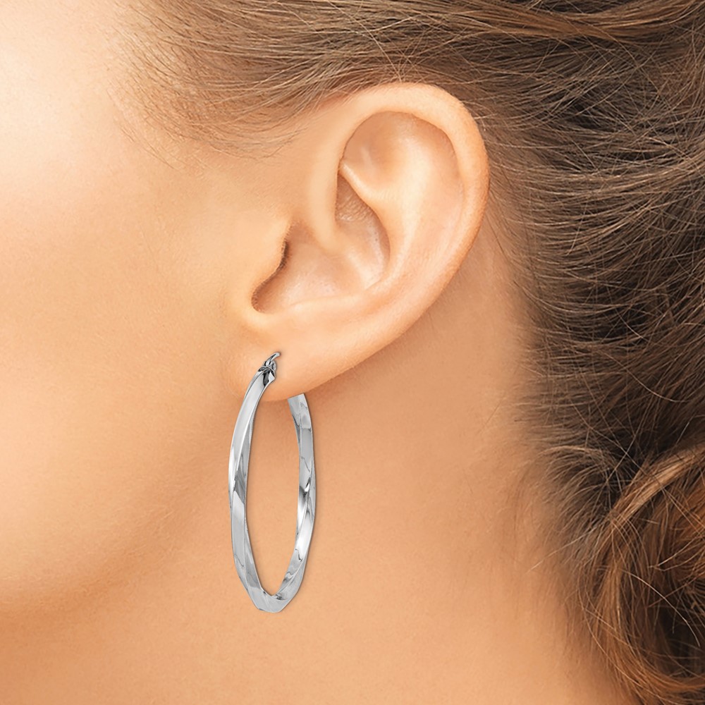 Sterling Silver Rhodium-plated 3x40mmTwisted Hoop Earrings (QE4587)